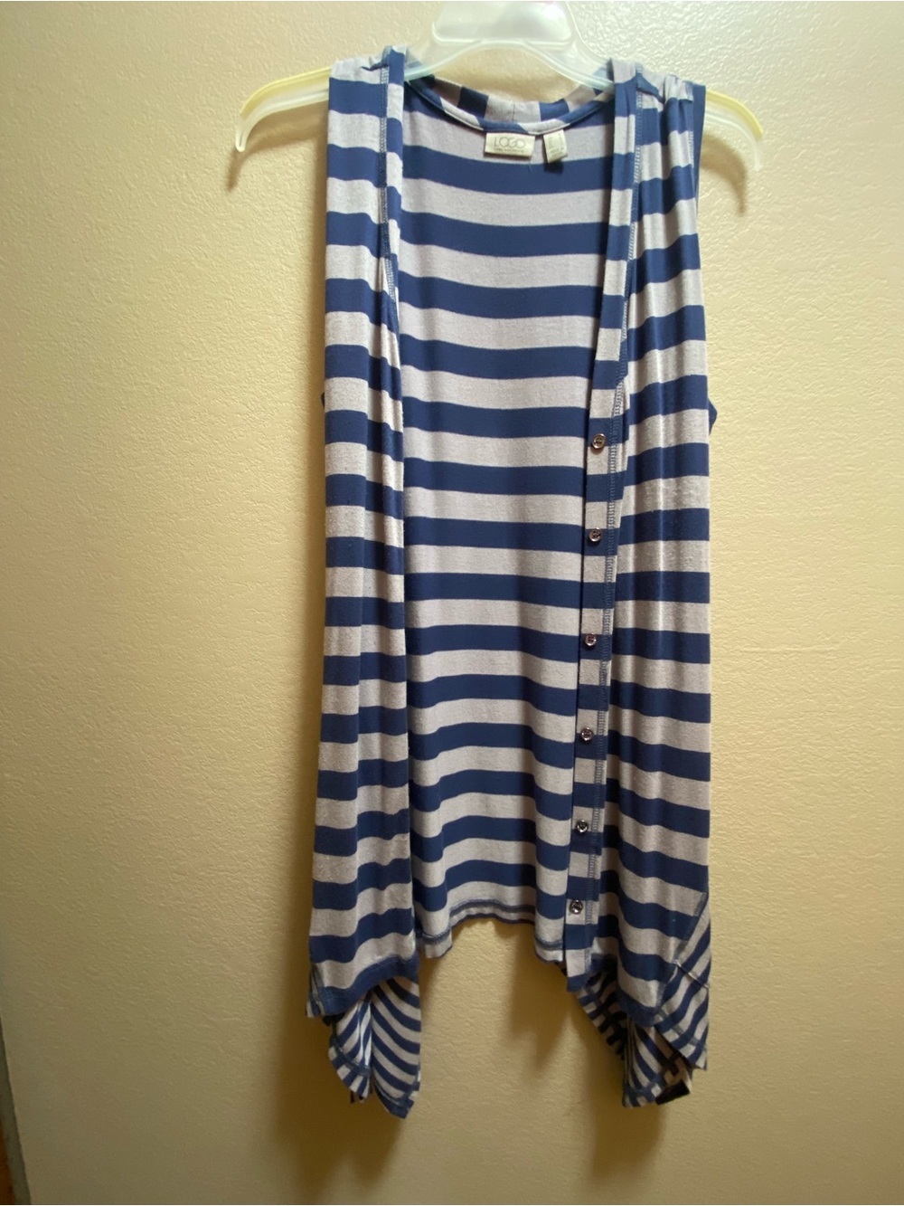 LOGO by Lori Goldstein Striped Navy & Grey Sleeveless Top Tunic Length Medium